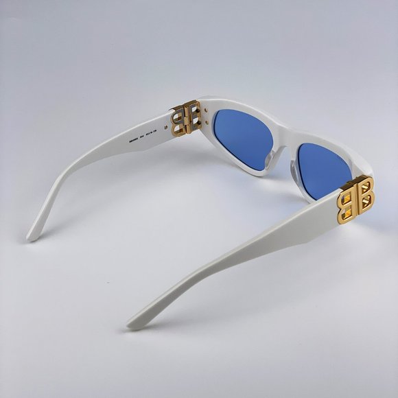 Balenciaga BB0095S 004 BRAND NEW Sunglasses White Gold Light Blue Cat Eye Unisex - Picture 9 of 13